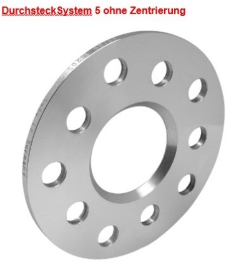 Distanzscheibe ALU 10mm LK 108/4 NLB 65,1 System 5 - Durchstecksystem ohne felgenseitige Zentrierung 