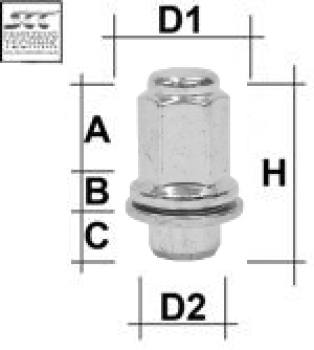 Dado della ruota M12x1.5 Testa piatta SW-21 L-37.5 argento