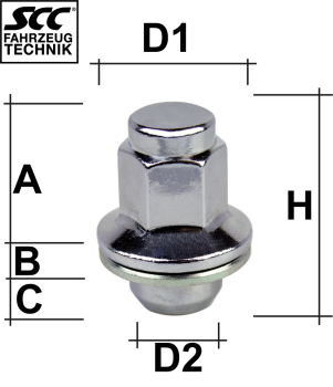 Dado della ruota M14x1.5 Testa piatta SW-22 L-41 argento