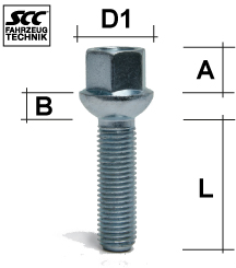 Lug bolt M12x1.5 Spherical  R12 SW--17 L--34 silver