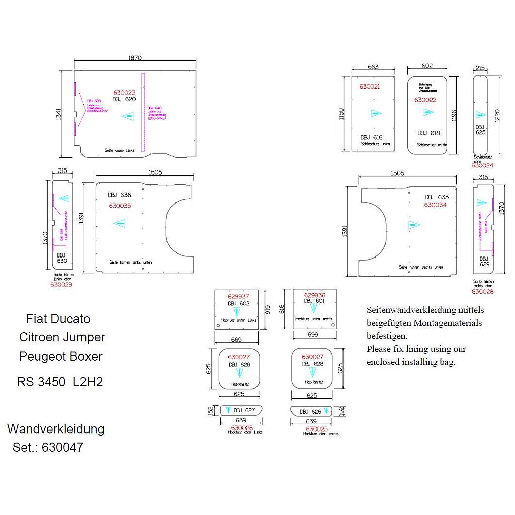 Parois et porte latérale L2 H2 Jumper / Boxer / Ducato 2006- / 22 pièces