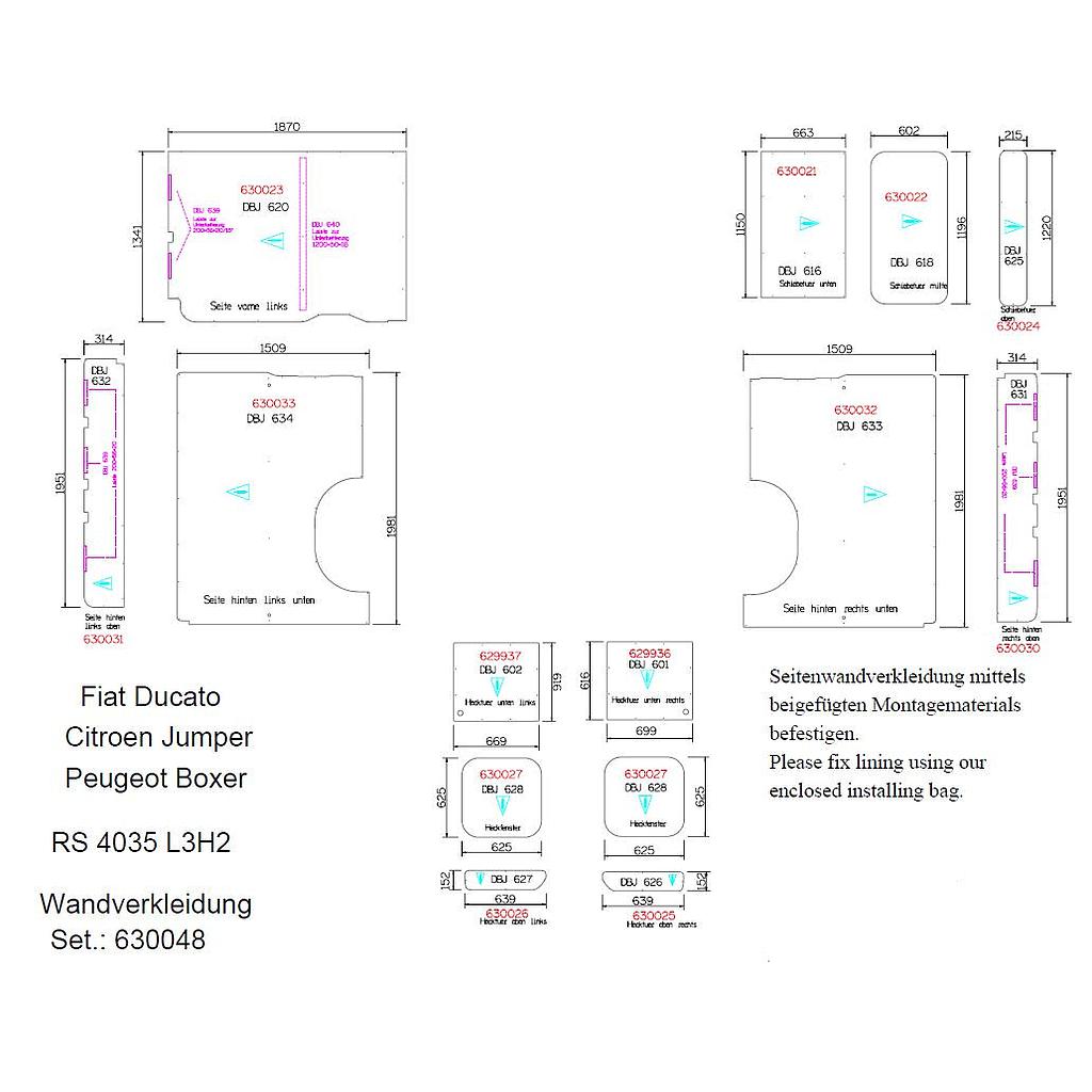 Pannelli laterali, L3 H2 Jumper / Boxer / Ducato 2006- / 24-pezzi