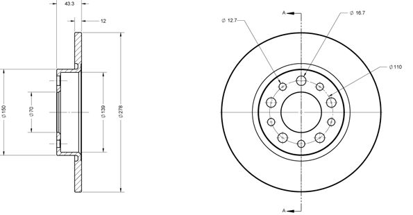 Bremsscheibe hinten beschichtet voll 278 Ã˜ Alfa 159 Brera Nuova Spider Giulietta