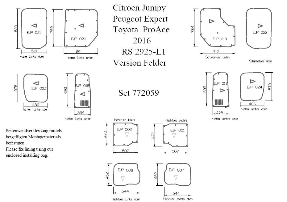 Parois et porte latérale Jumpy / Expert / Pro Ace 2016- L1 / XS