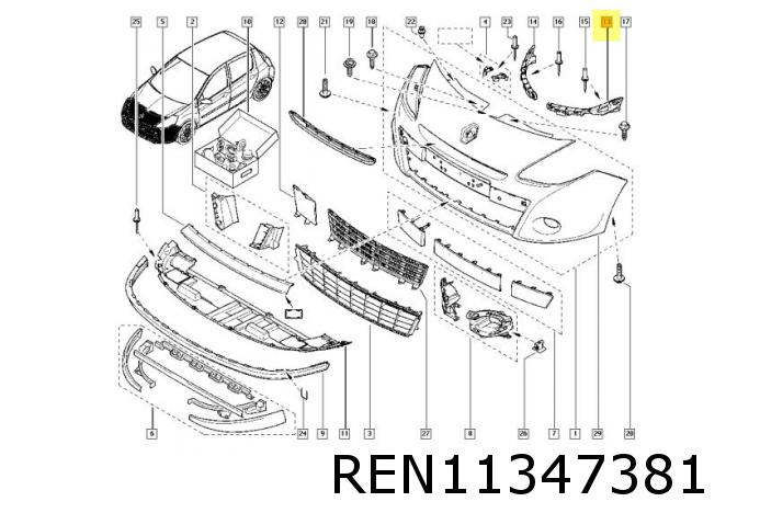 Aufnahme/ Halter links für Stossstange vorne Clio III ab Bj.05.09