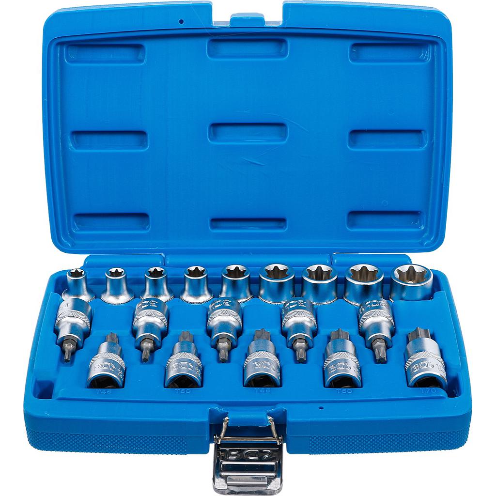 Bit-Einsatz-/Steckschlüssel-Einsatz-Satz | Antrieb Innenvierkant 12,5 mm (1/2") | E-Profil / T-Profil (für Torx) | 19-tlg.