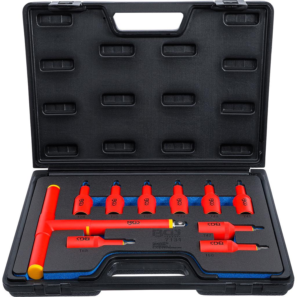 VDE-Bit-Einsatz-Satz | Antrieb Innenvierkant 12,5 mm (1/2") | T-Profil (für Torx) T20 - T55 | 10-tlg.